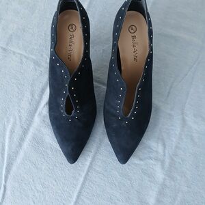 Bella Vita Dark Blue Suede Heels with Metallic Studs